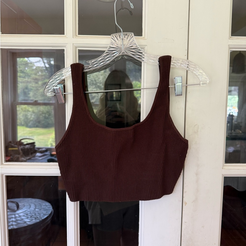 Women's Brown Ribbed Crop Top